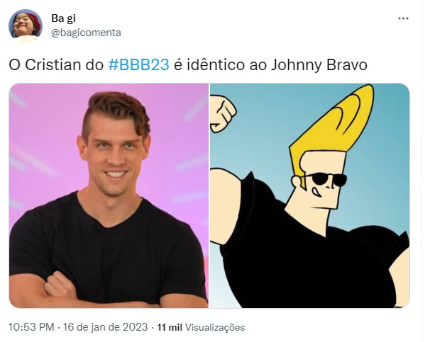 Internautas mostram semelhança entre participante do BBB, Cristian e personagem Johnny Bravo