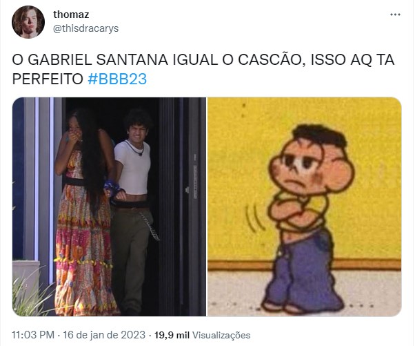 Internautas comparam ator Gabriel Santana com Cascão