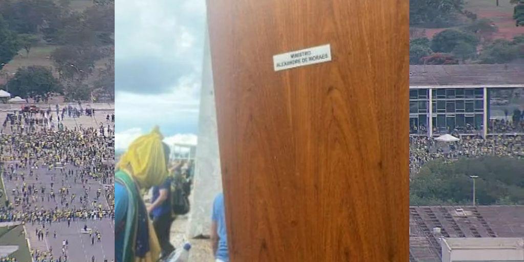 Nas redes sociais, uma foto mostra a porta usada para guardar a toga de Alexandre de Moraes sendo carregada para o lado de fora do edifício.