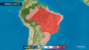 Tendência da temperatura para outubro de 2023 no Brasil