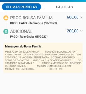 Mensagem de bloqueio no Bolsa Família